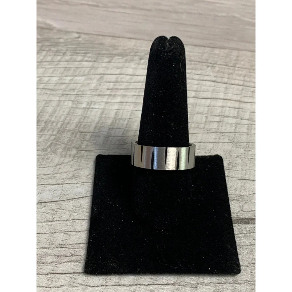 Mens Brushed Silver Tone Notched Industrial Band Ring Size 10.25 3380